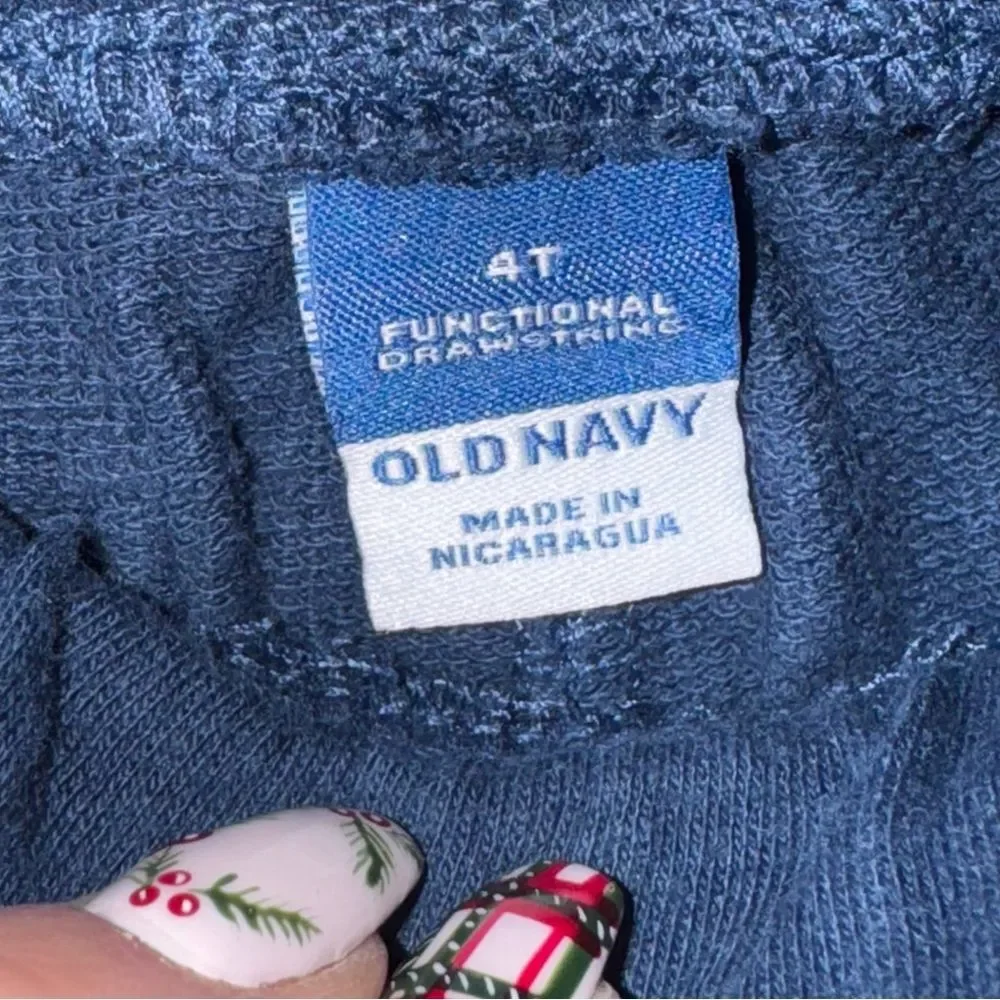Old Navy size 4t gray logo tee shirt blue jogger shorts
